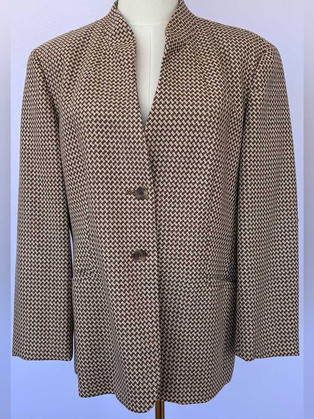 Talbots Petites Women’s Tailored Blazer Textured Basketweave Band Collar Size 16